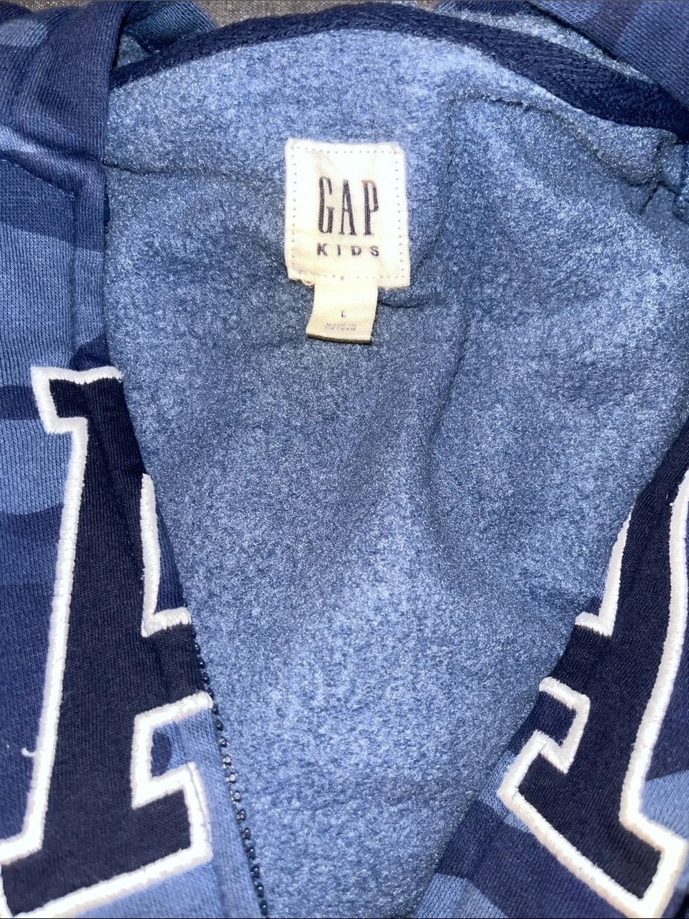 Boys Gap Blue Camo Zip Up Hoodie Sweatshirt size L